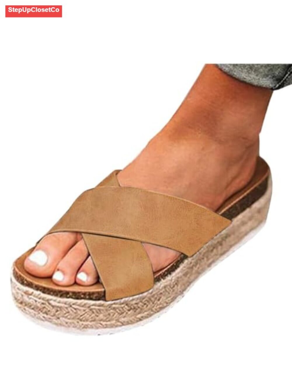 Wide Foot Platform Sandals Slides Espadrilles Flatform Slippers Open Toe Wedges